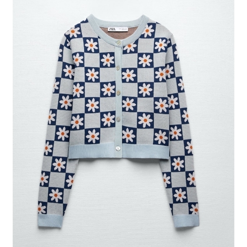 ZARA floral jacquard knit cardigan